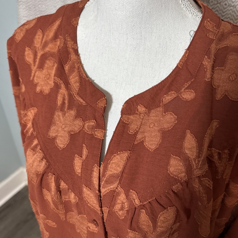 The Pioneer Woman NWT Burnt Orange Long Sleeve Button Front Sheer Tunic XXL - Picture 2 of 8